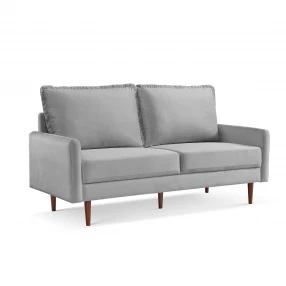 69" Gray Velvet Sofa With Dark Brown Legs