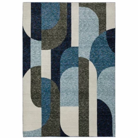 gray geometric power loom area rug with rectangle pattern and abstract art design