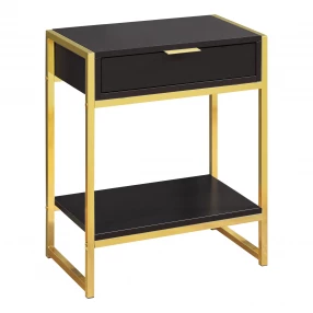 24" Gold And Dark Brown End Table With Drawer And Shelf