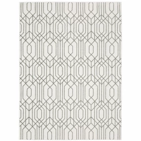6' X 9' White And Grey Geometric Power Loom Stain Resistant Area Rug