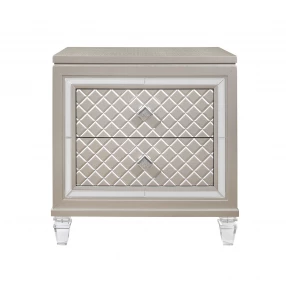 Champagne Toned Nightstand With Tapered Acrylic Legs And 2 Drawers