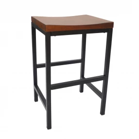 24" Chestnut And Black Steel Backless Counter Height Bar Chair