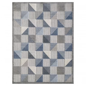 stain resistant indoor outdoor area rug in grey and beige rectangular pattern