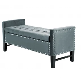 20" Slate Blue Upholstered Velvet Bench with Shoe Storage