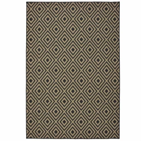 4' x 6' Black and Tan Geometric Stain Resistant Indoor Outdoor Area Rug