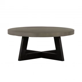 36" Gray And Black Concrete And Solid Wood Round Coffee Table