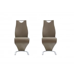Set of Two Brown and Silver Upholstered Faux Leather Dining Parsons Chairs