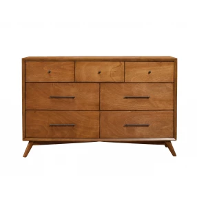 56" Brown Solid Wood Seven Drawer Double Dresser