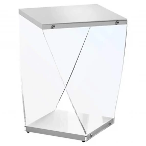 21" Clear And White End Table With Shelf