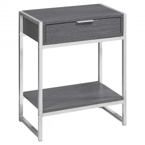 24" Silver And Grey Manufactured Wood Rectangular End Table With Drawer And Shelf