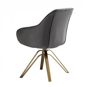 23" Gray Velvet And Gold Swivel Arm Chair