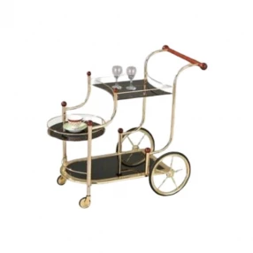 38" X 21" X 33" Golden Plated And Black Glass Serving Cart