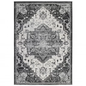 ivory medallion power loom area rug with rectangle textile art motif pattern and circle symmetry