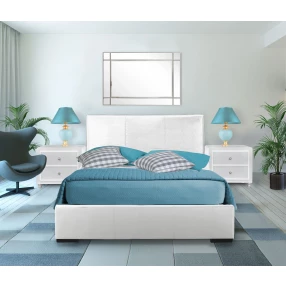 White Upholstered Platform King Bed with Two Nightstands