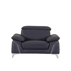 31" Navy Blue Genuine Italian Leather Chair