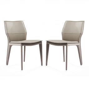 Set Of 2 Gray Faux Leather Metal Dining Chairs