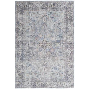 blue medallion distressed washable area rug in brown grey beige with artistic pattern