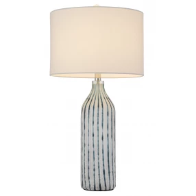 30" Aqua and Gray Glass Table Lamp With White Drum Shade