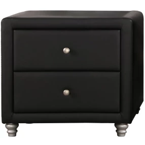 Black upholstered nightstand with drawer and wood finish