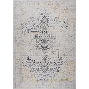 x gray gold oriental area rug with intricate pattern and symmetrical design