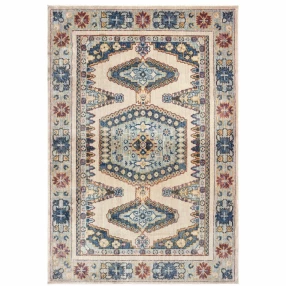 power loom stain resistant area rug with aqua pattern and symmetrical design