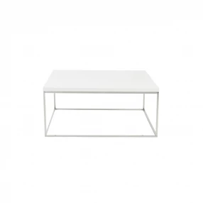 35" White And Silver Metal Square Coffee Table