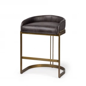 29" Black And Gold Metal Low Back Bar Height Bar Chair