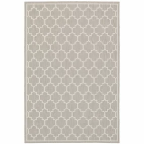 3' X 5' Gray and Ivory Geometric Stain Resistant Indoor Outdoor Area Rug