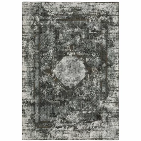 4' X 6' Charcoal Rust Grey Blue Ivory And Brown Oriental Power Loom Stain Resistant Area Rug