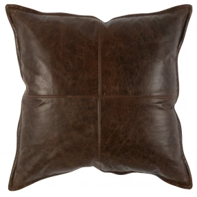 22" Brown Leather Down Blend Throw Pillow