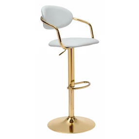 Adjustable Height White And Gold Steel Swivel Low Back Counter Height Bar Chair