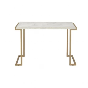 44" White And Gold Faux Marble And Iron Coffee Table