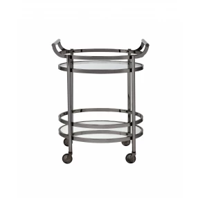 27" X 19" X 34" Clear Glass And Black Nickel Serving Cart