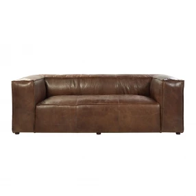 98" Brown Top Grain Leather Sofa With Black Legs