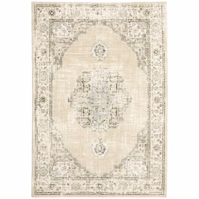beige ivory center jewel area rug with rectangle pattern and visual arts design