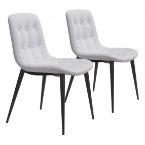 Set Of Two Walnut Rubberwood White Faux Leather King Louis Back Dining Chairs