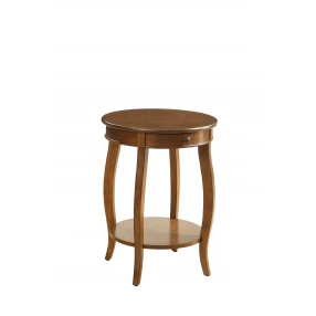 24" Brown Solid Wood Round End Table With Shelf