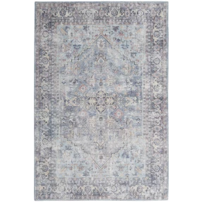 floral power loom distressed area rug in brown grey and beige with pattern