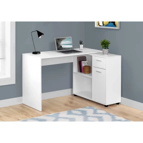 34" White L Shape Computer Desk With Two Drawers