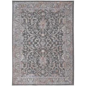 8' X 10' Gray Taupe And Pink Floral Power Loom Area Rug