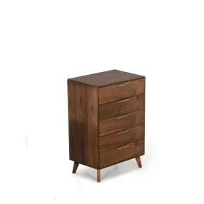 30" Walnut Solid Wood Five Drawer Chest