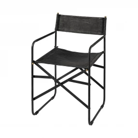 Black Leather With Black Iron Frame Dining Chair
