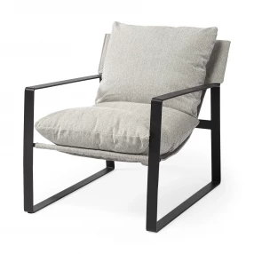 35" Gray And Black Fabric Lounge Chair