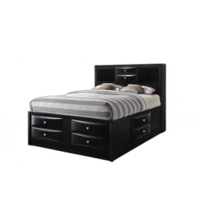 Black Multi-Drawer Queen Bed With Bookcase Headboard