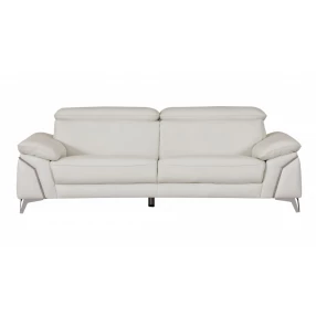 87" White And Silver Italian Leather Sofa