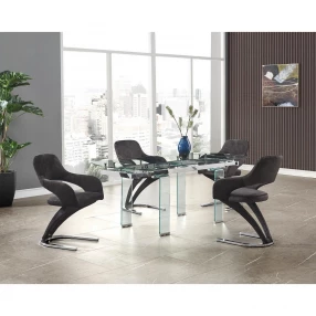 55" Clear And Silver Glass Butterfly Leaf Dining Table