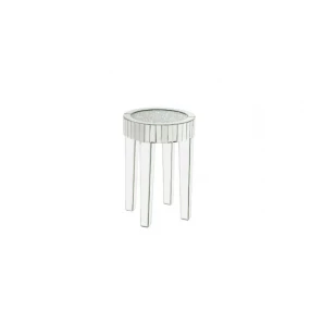 24" Silver And Clear Glass Round Mirrored End Table