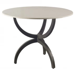 40" Round White Marble Top With Black Metal Base Dining Table