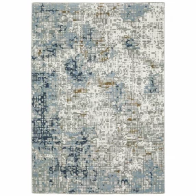 6' X 9' Blue Ivory Grey Brown Beige And Light Blue Abstract Power Loom Stain Resistant Area Rug