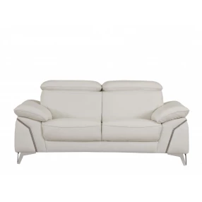 71" White And Silver Italian Leather Sofa